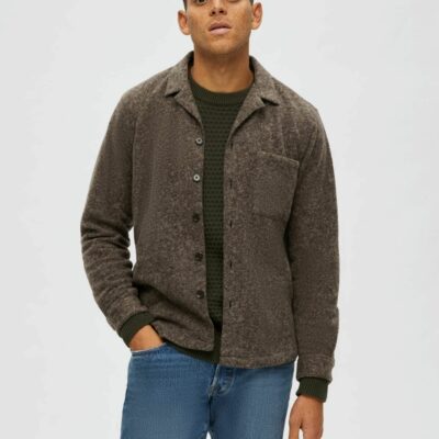 Homme SELECTED Ytterklader | Camp Collar Ullblandning Overskjorta Greige