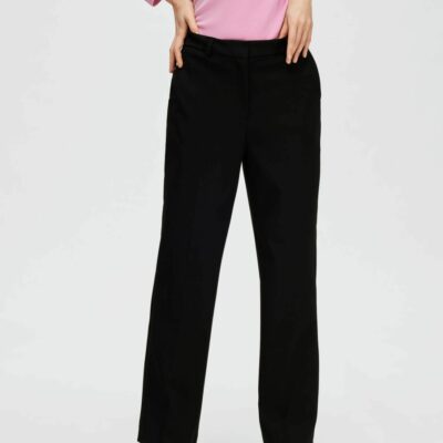 Femme SELECTED Byxor | Klassiska Byxor Med Hog Midja Black