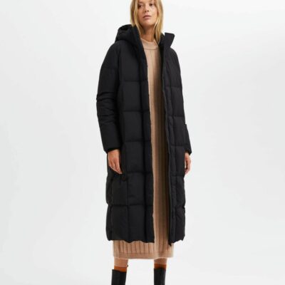 Femme SELECTED Ytterklader | Lang Modell Redown ® Pufferjacka Black