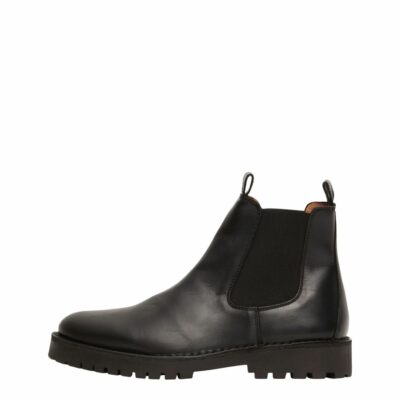 Homme SELECTED Skor | Chelsea Ladersydda Stovlar Black