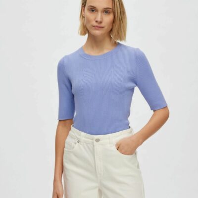 Femme SELECTED Stickat | Kortarmad Stickad Topp Blue Heron