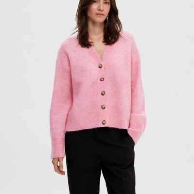 Femme SELECTED Stickat | Merinoull Kofta Moonlite Mauve