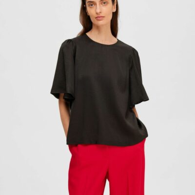 Femme SELECTED T-Shirts & Toppar | Satin Blus Black