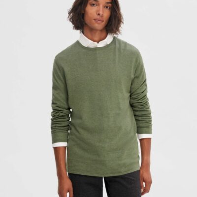 Homme SELECTED Stickat | Langarmad Troja Agave Green