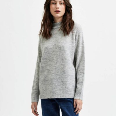 Femme SELECTED Stickat | Alpackablandad Troja Light Grey Melange