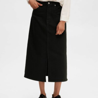 Femme SELECTED Shorts & Kjolar | Svart Denim Midikjol Black Denim