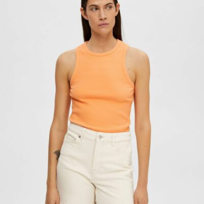 Femme SELECTED T-Shirts & Toppar | Ribbad Linne Papaya