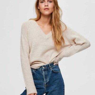 Femme SELECTED Stickat | Alpacka-Ullblandning Troja Birch