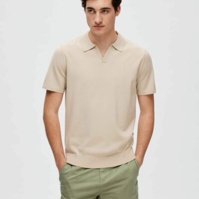 Homme SELECTED Piketrojor | Stickad Piketroja Oatmeal