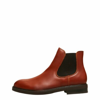 Homme SELECTED Skor | Ladersydd Chelsea-Stovlar Cognac